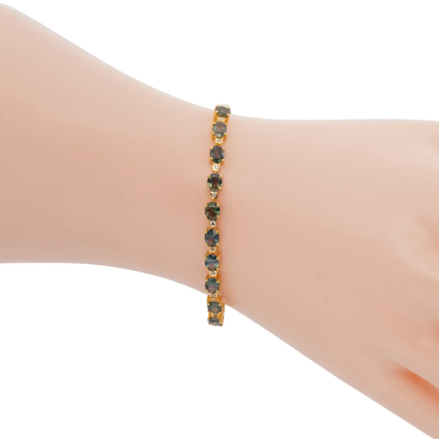 สร้อยข้อมือเงิน925 ชุบทอง24K ประดับอัญมณี - Image 6