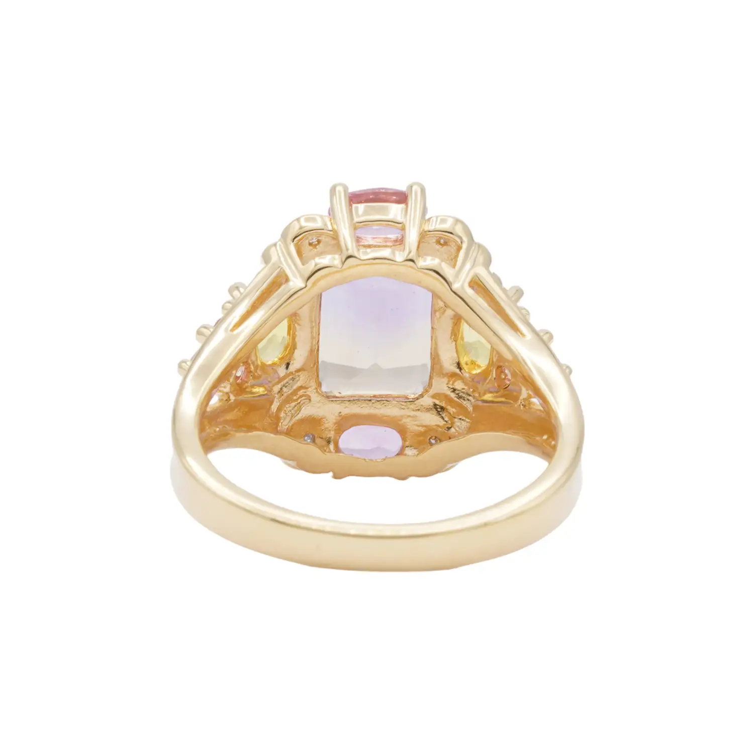 แหวนเงิน925 ชุบทอง10K ประดับแอเมทริน แซปไฟร์ และเพชรสีขาว - Image 4