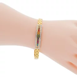 สร้อยข้อมือ เงิน925 ชุบทอง18K ประดับอัญมณีหลากชนิด และโทแพซสีขาว - Image 2