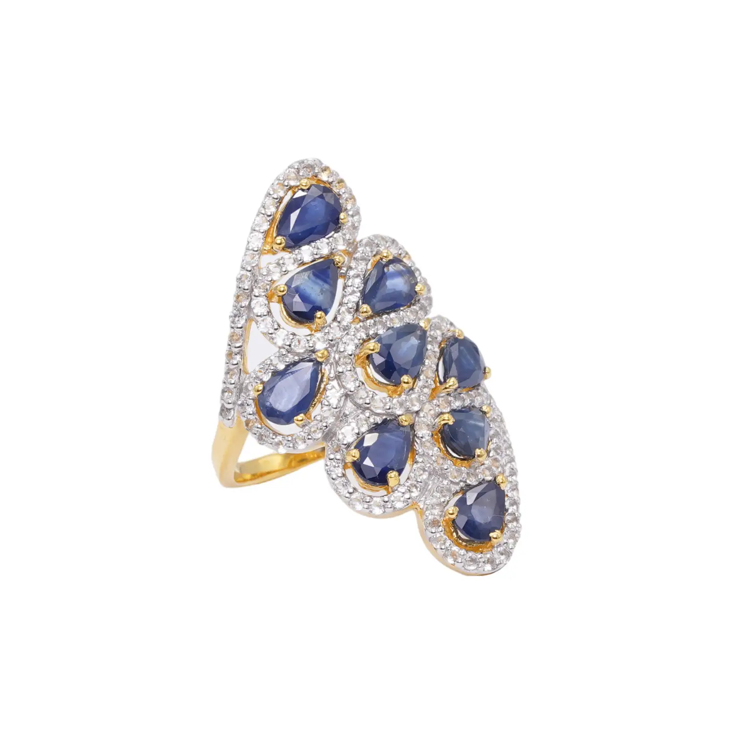 แหวนเงิน925 ชุบทอง18K ประดับไพลินและโทแพซสีขาว - Image 2