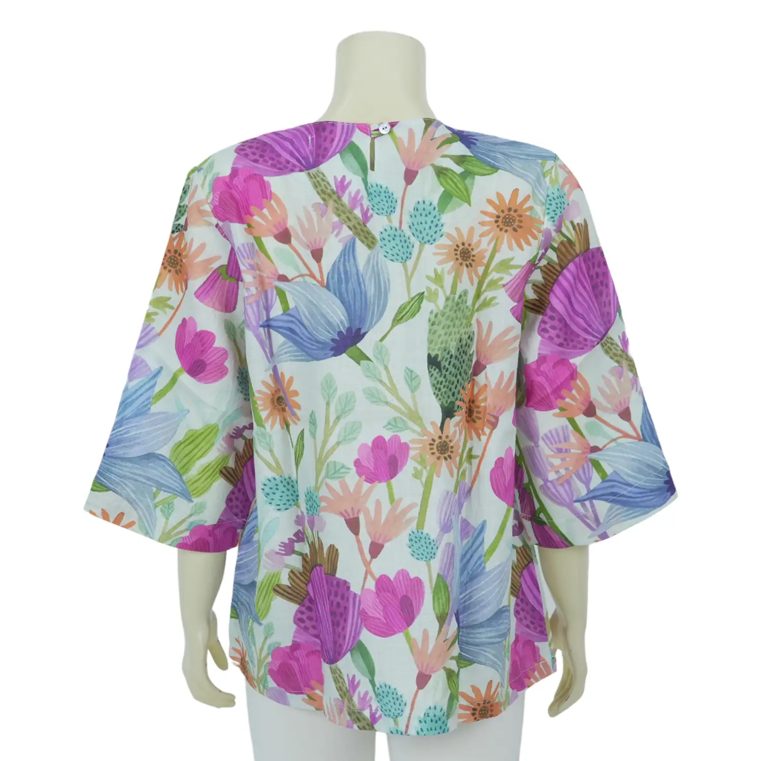 เสื้อคอกลม แขน 3 ส่วน ลายดอกไม้โทนสีน้ำ - Image 3