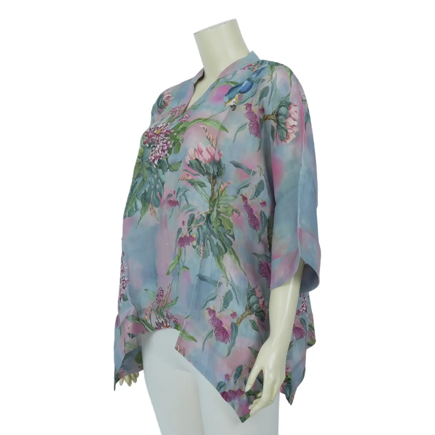 เสื้อคอจีน ผ่าหน้าคอวี แขน 3 ส่วน ลายธรรมชาติ - Image 2