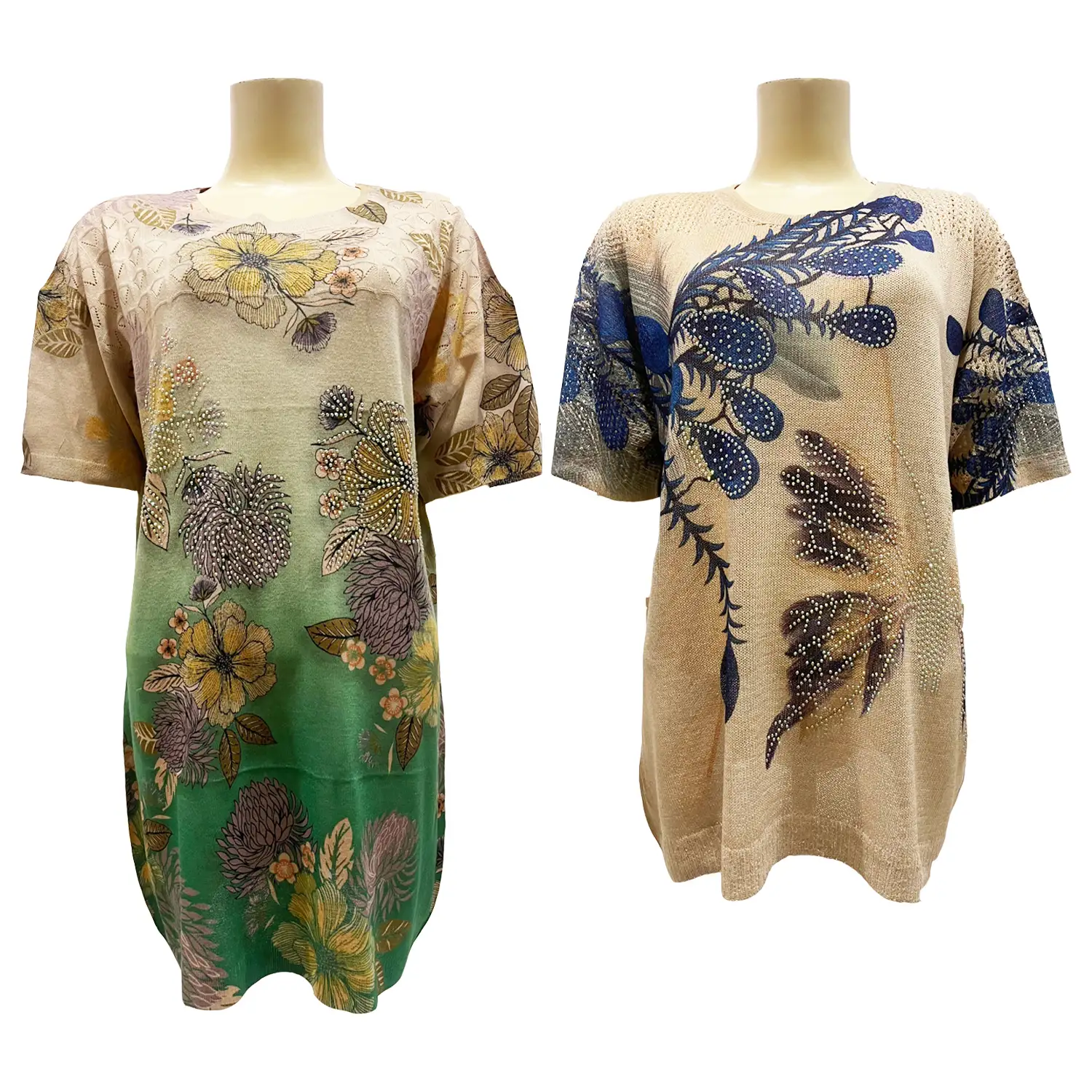เสื้อคอกลม แขนสั้น ผ้าทอเกาหลี แต่งคริสตัล