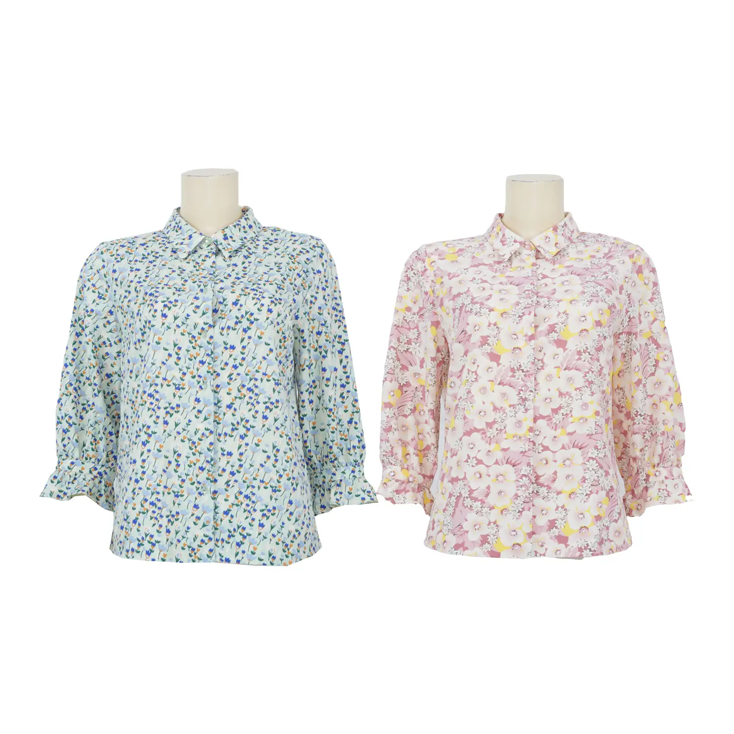 เซตเสื้อเชิ้ตสตรี แขนพองยาว 5 ส่วน สีเขียวและสีชมพู รวม 2 ตัว (สงวนสิทธิ์ในการเลือก)