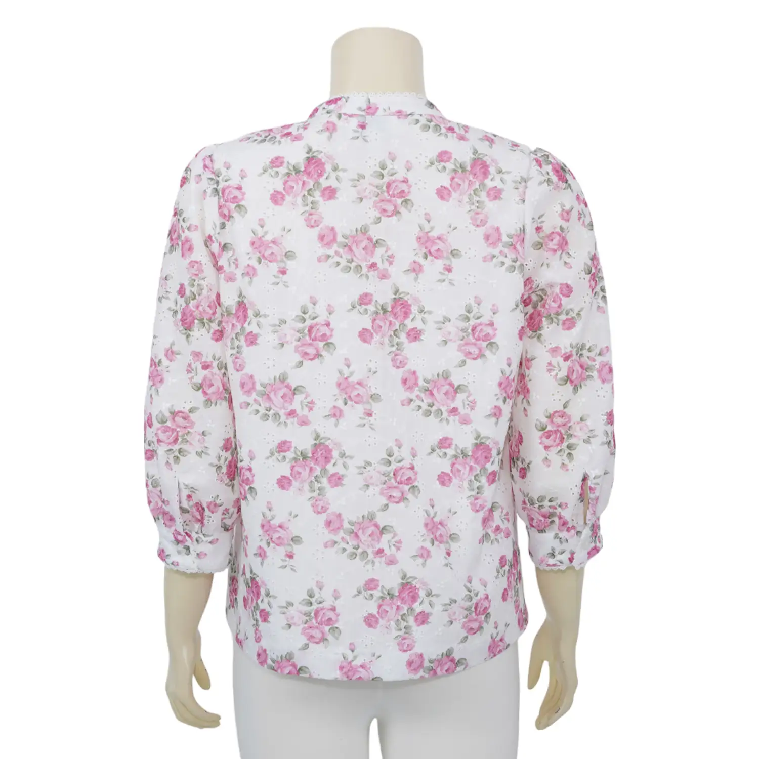 เสื้อคอจีน ปลายแขนพอง ยาว 5 ส่วน ผ้าลายดอกไม้และ ปักฉลุลาย - Image 3