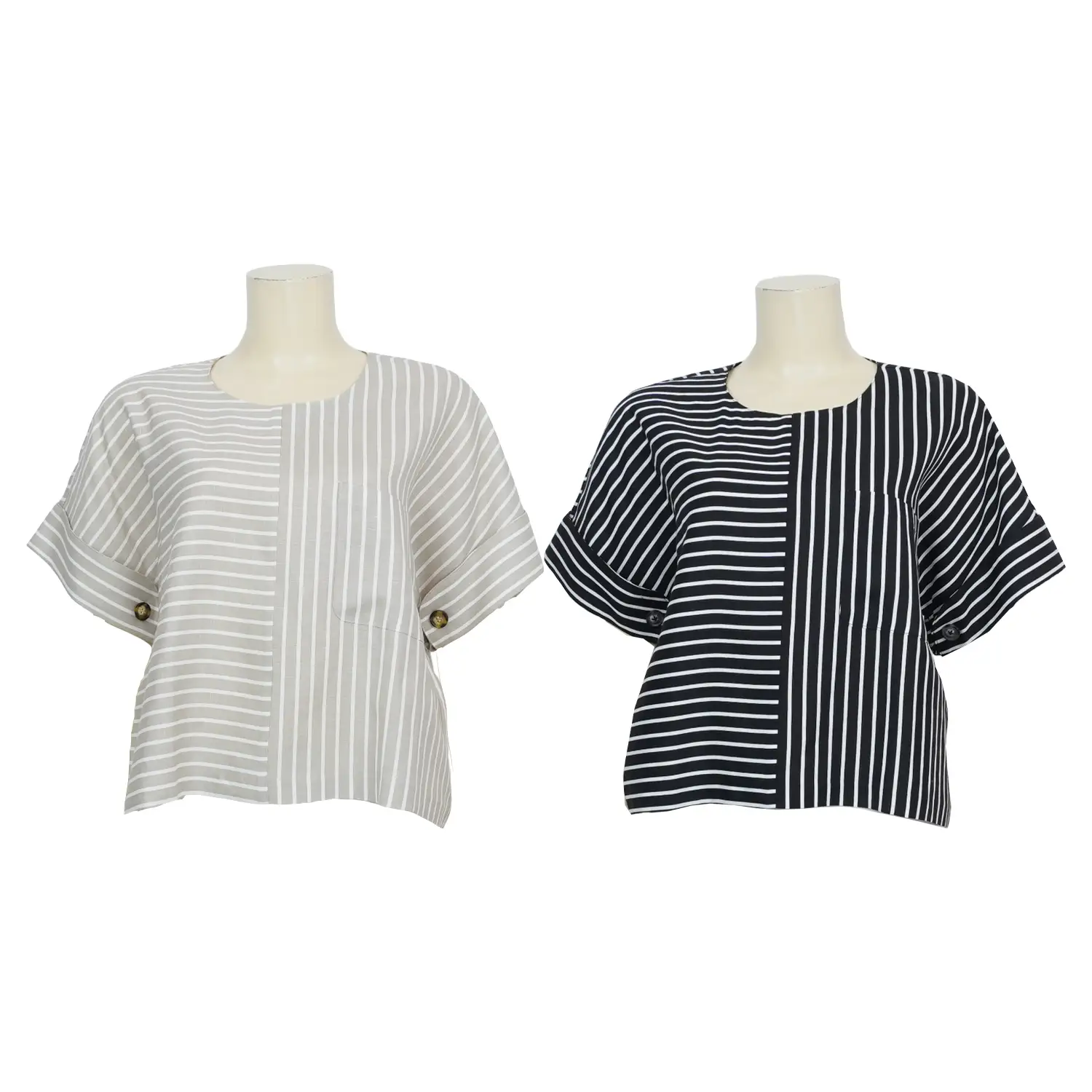 เสื้อสตรีคอกลมแขนสั้น ลาย MIX STRIPE