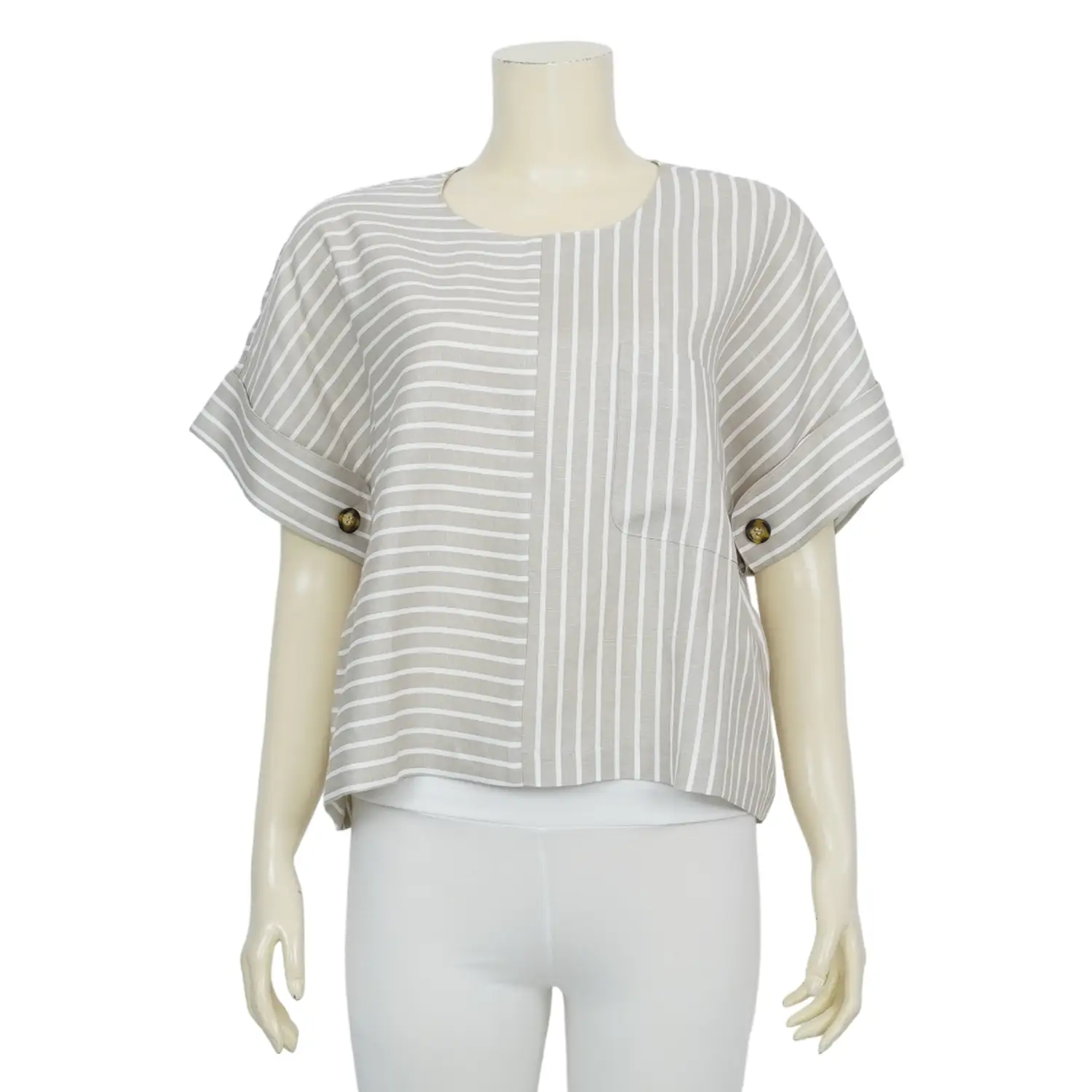 เสื้อสตรีคอกลมแขนสั้น ลาย MIX STRIPE - Image 3