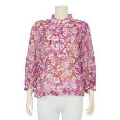 เสื้อสตรีคอตั้งแขนกระบอก ยาว 5 ส่วน ลายดอกไม้