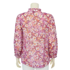 เสื้อสตรีคอตั้งแขนกระบอก ยาว 5 ส่วน ลายดอกไม้ - Image 3