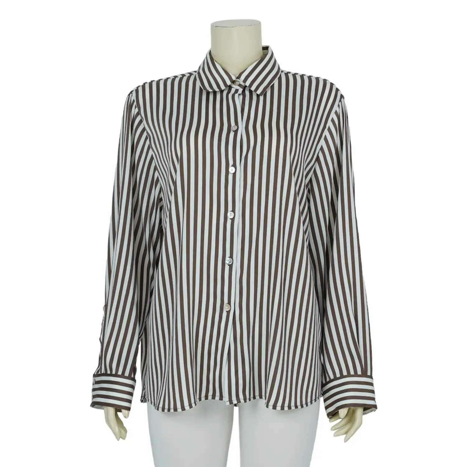 เสื้อเชิ้ตสตรี แขนยาว ทรงกระบอก ลายทาง - Image 2