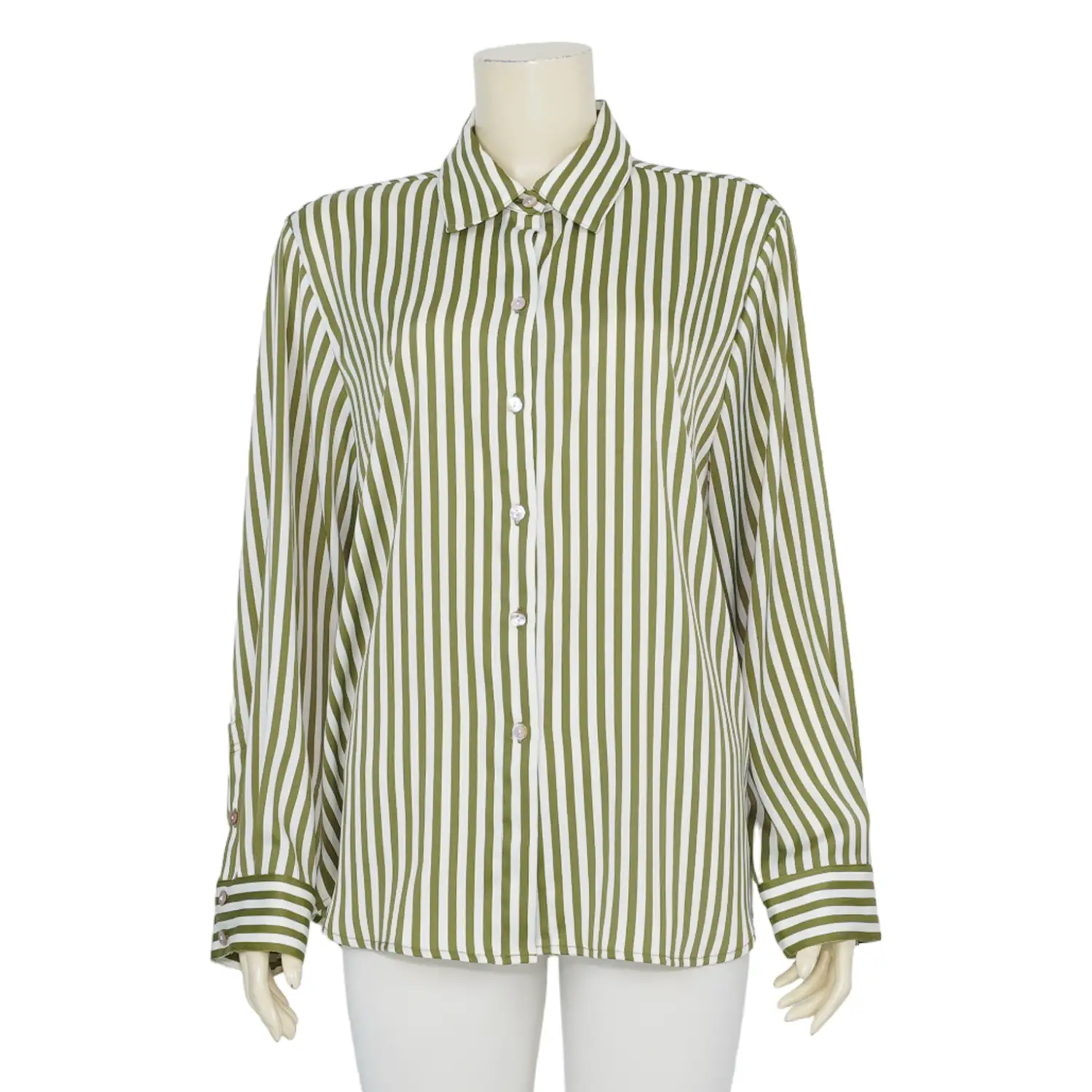 เสื้อเชิ้ตสตรี แขนยาว ทรงกระบอก ลายทาง - Image 3