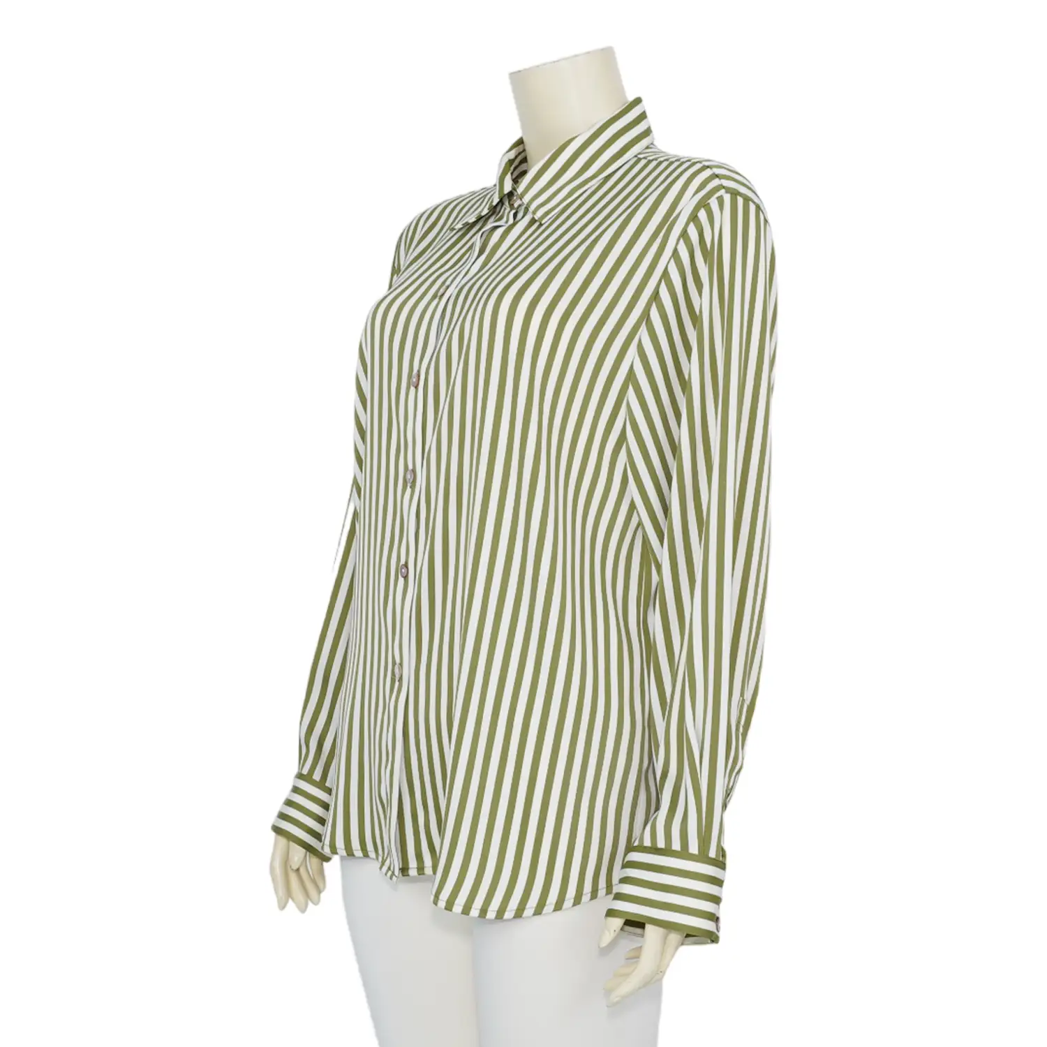 เสื้อเชิ้ตสตรี แขนยาว ทรงกระบอก ลายทาง - Image 4
