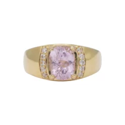 แหวนเงิน925ชุบทอง18K ประดับคุนไซต์ทรงหมอน และเซอร์คอนสีขาว