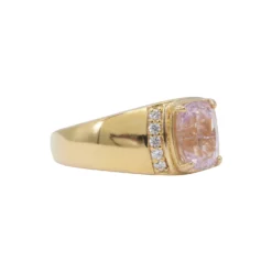 แหวนเงิน925ชุบทอง18K ประดับคุนไซต์ทรงหมอน และเซอร์คอนสีขาว - Image 2