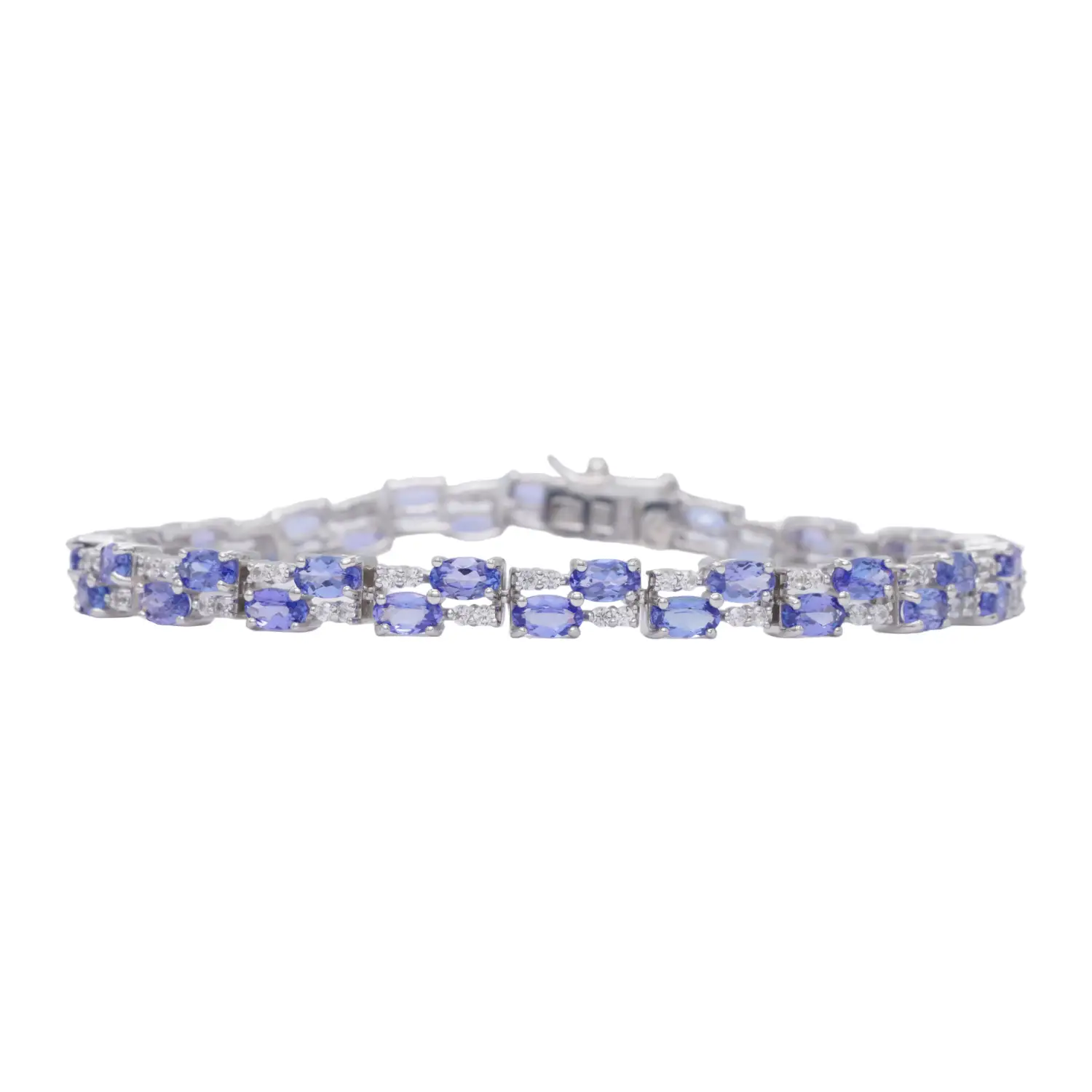 สร้อยข้อมือเงิน925 ชุบทอง18K ประดับแทนซาไนต์ และเซอร์คอนสีขาว