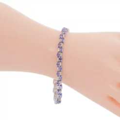 สร้อยข้อมือเงิน925 ชุบทอง18K ประดับแทนซาไนต์ และเซอร์คอนสีขาว - Image 2