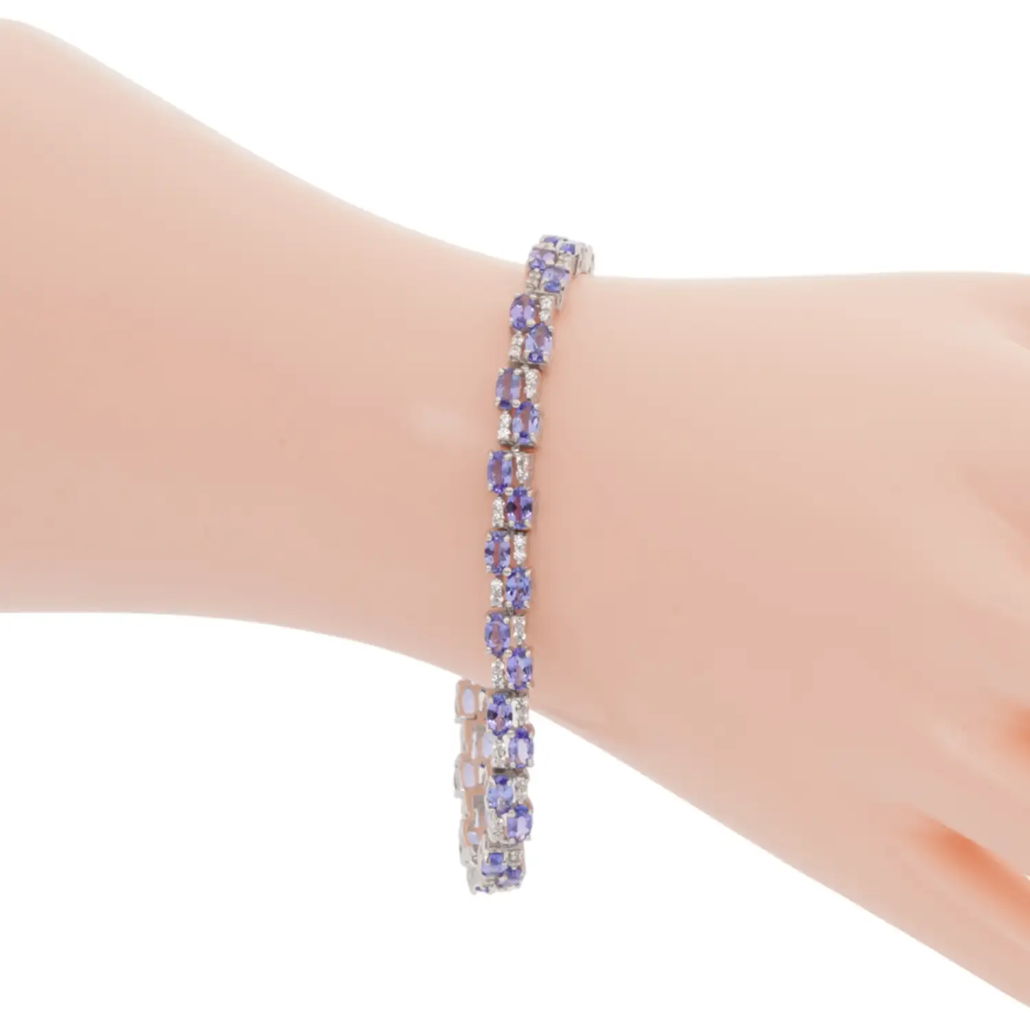 สร้อยข้อมือเงิน925 ชุบทอง18K ประดับแทนซาไนต์ และเซอร์คอนสีขาว - Image 2