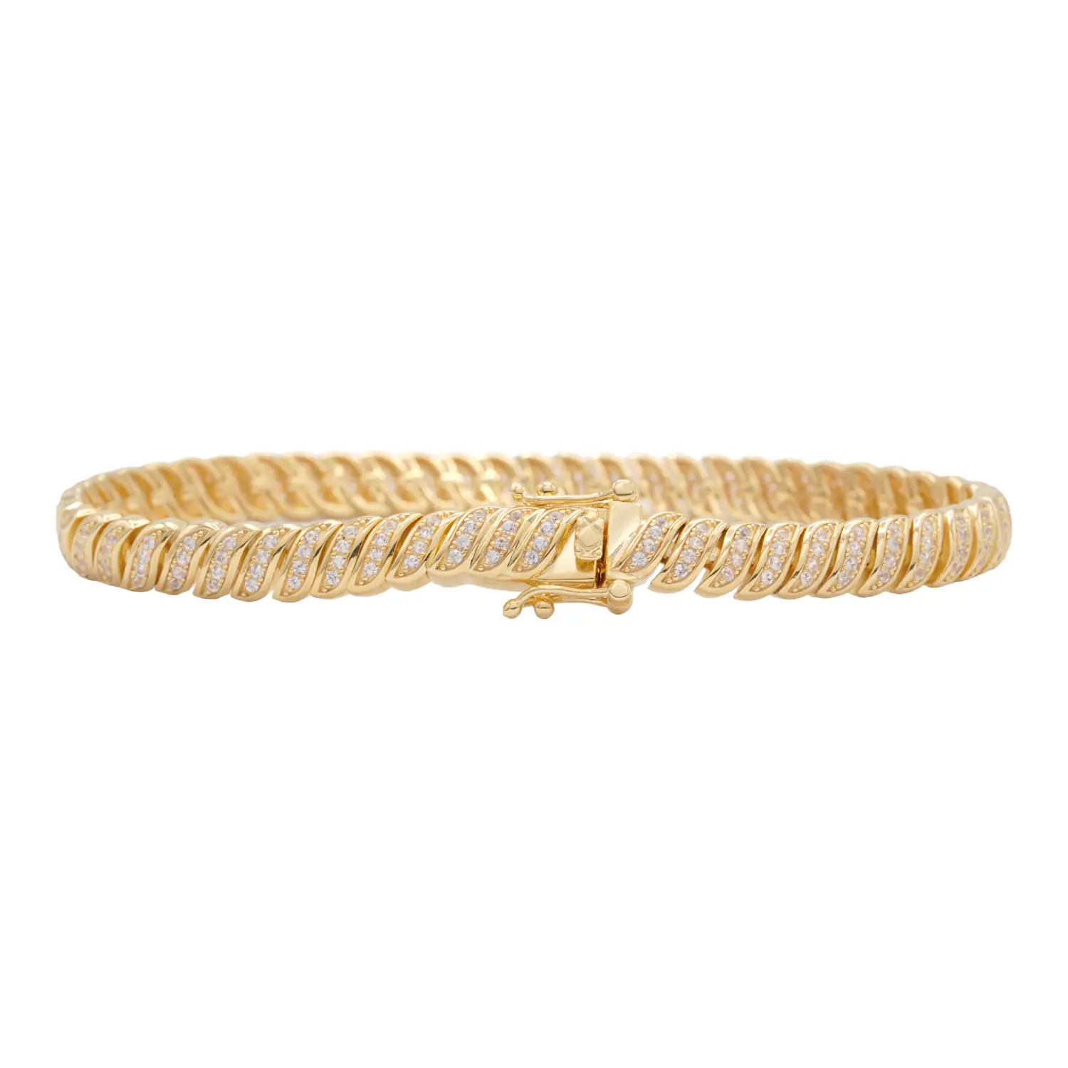 สร้อยข้อมือเงิน925 ชุบทอง18K ประดับเซอร์คอนสีขาว - Image 4