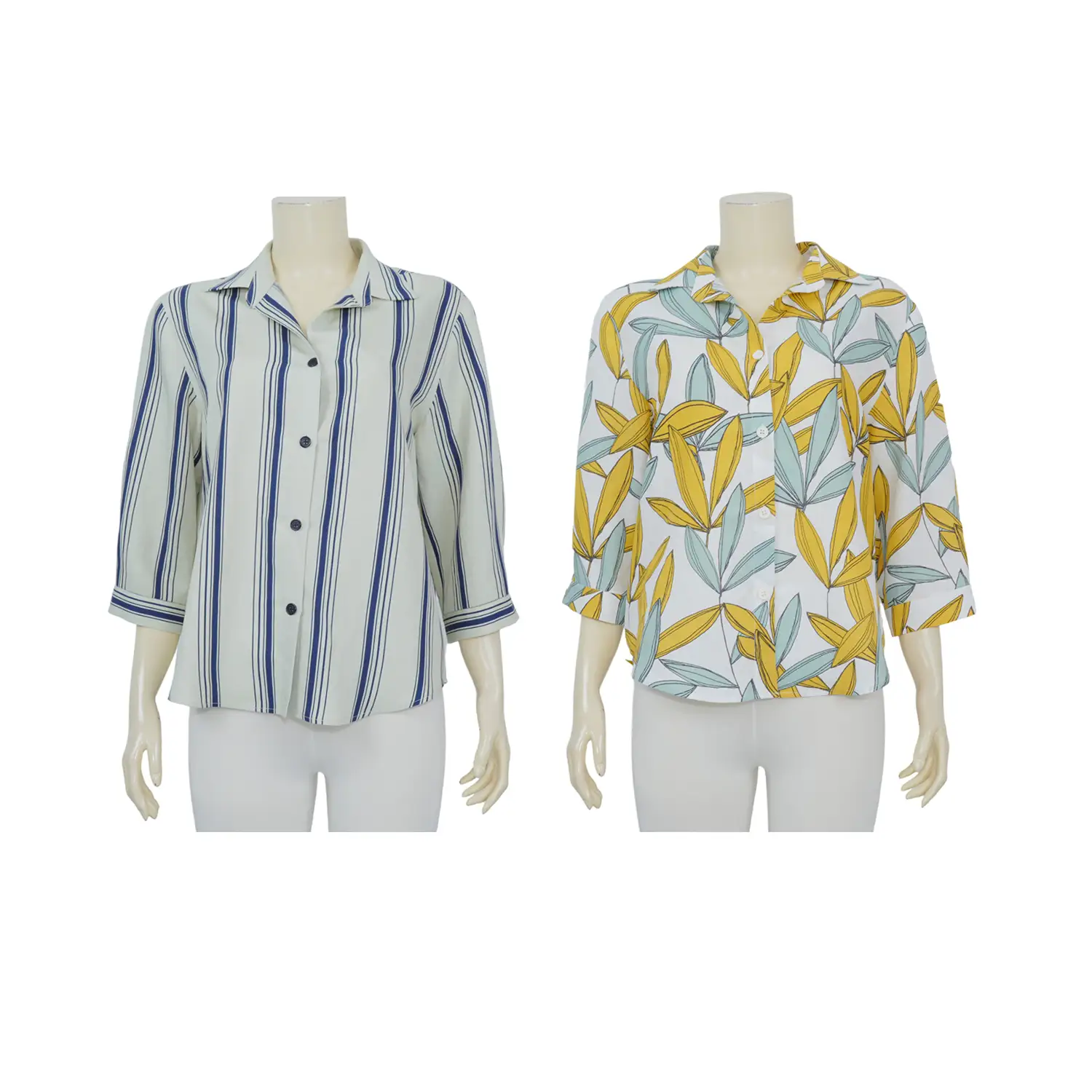 เสื้อเชิ้ตสตรีแขนกระบอกยาว 3 ส่วน ผ้าคอตตอนลินิน