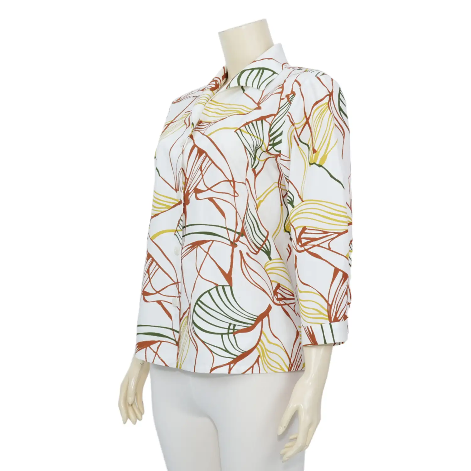 เสื้อคอปกปีกนก แขน 4 ส่วน ผ้าคอตตอนพิมพ์ลายใบไม้ - Image 2