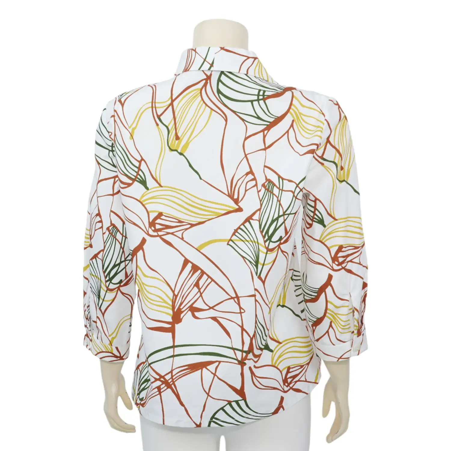 เสื้อคอปกปีกนก แขน 4 ส่วน ผ้าคอตตอนพิมพ์ลายใบไม้ - Image 3