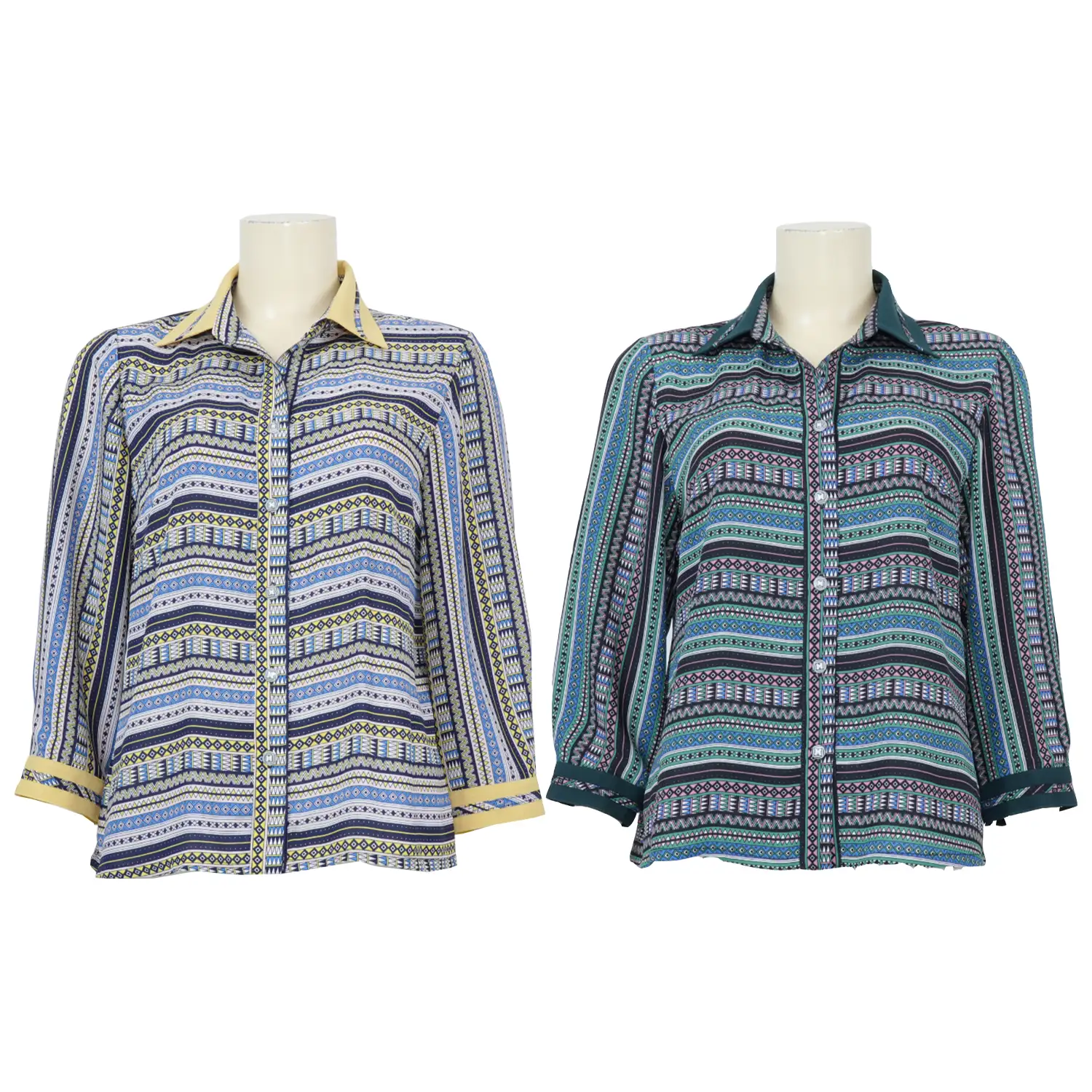เสื้อเชิ้ตสตรีแขน 4 ส่วน ทรงกระบอก ผ้าลายทางกราฟิก