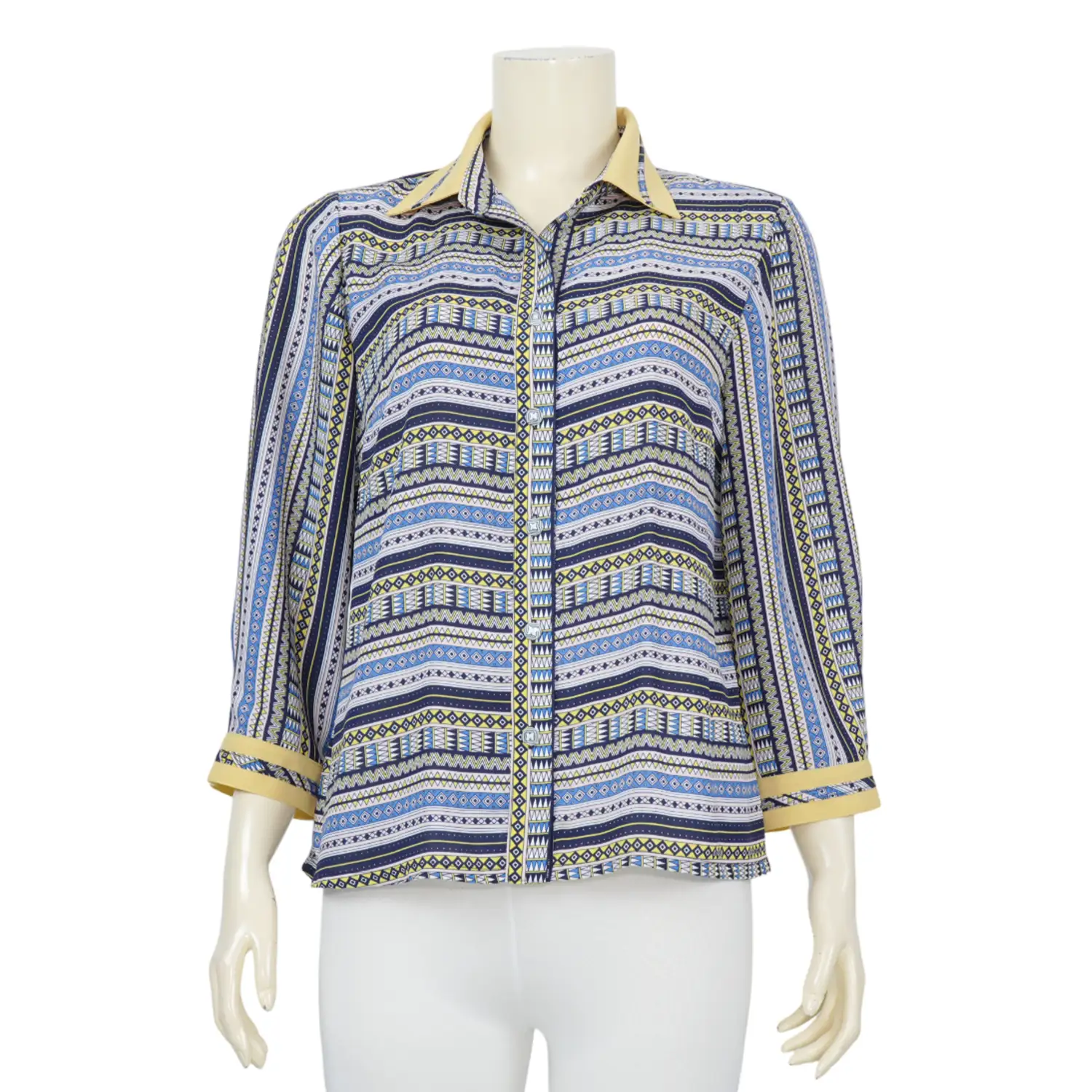 เสื้อเชิ้ตสตรีแขน 4 ส่วน ทรงกระบอก ผ้าลายทางกราฟิก - Image 3