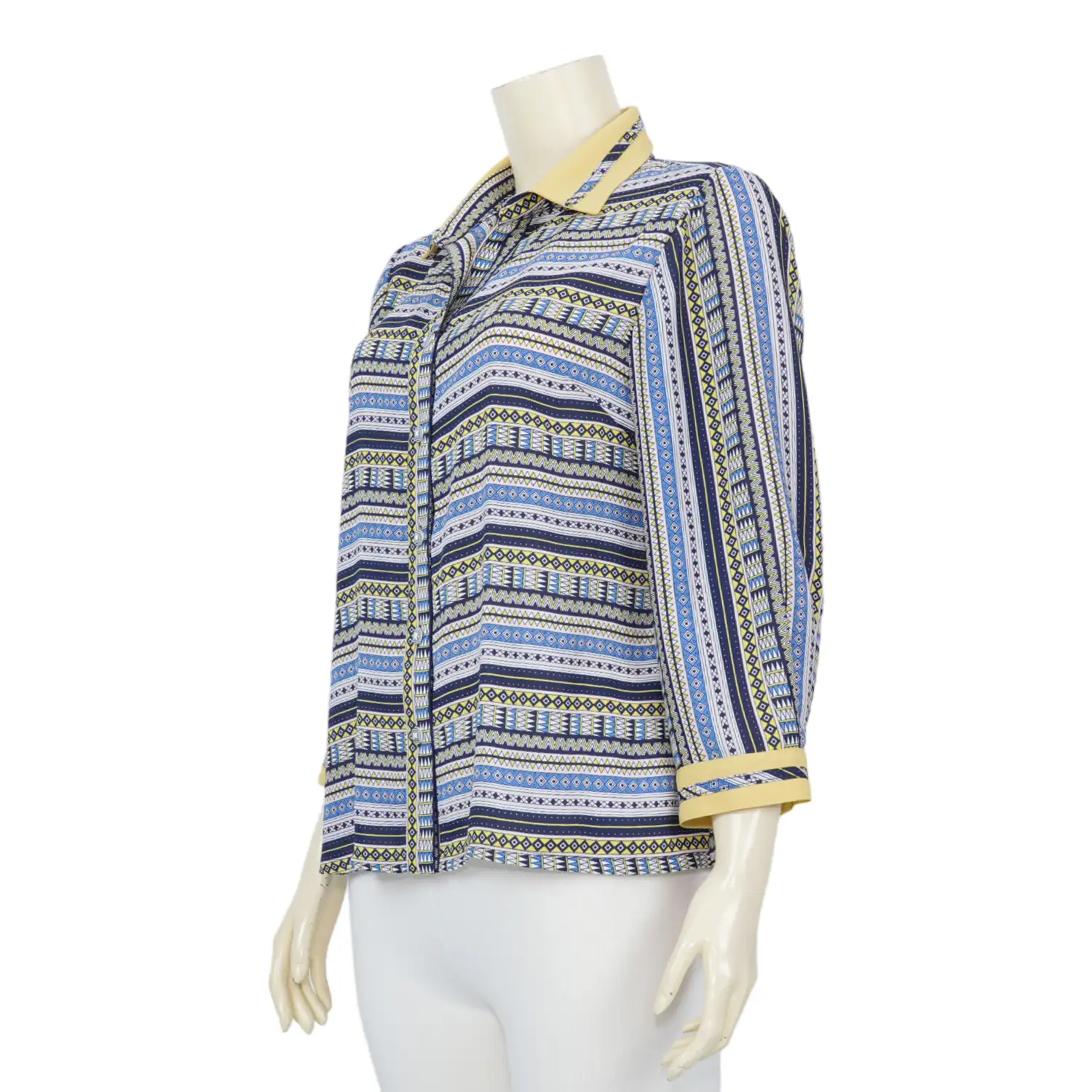 เสื้อเชิ้ตสตรีแขน 4 ส่วน ทรงกระบอก ผ้าลายทางกราฟิก - Image 4