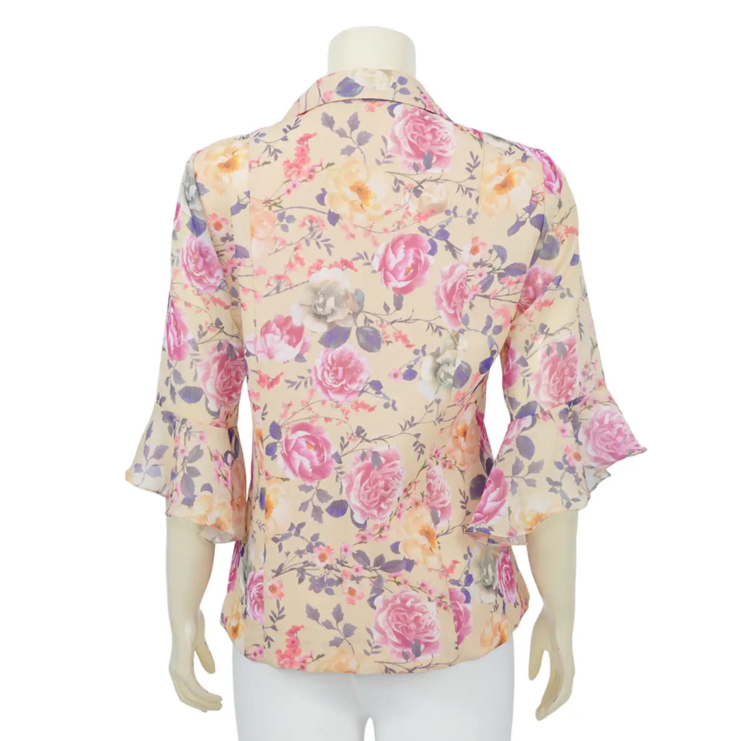 เสื้อเชิ้ตสตรีแขน 3 ส่วน ทรงกระบอก ลายดอกไม้ ผ้าชีฟองอังโกร่า - Image 3