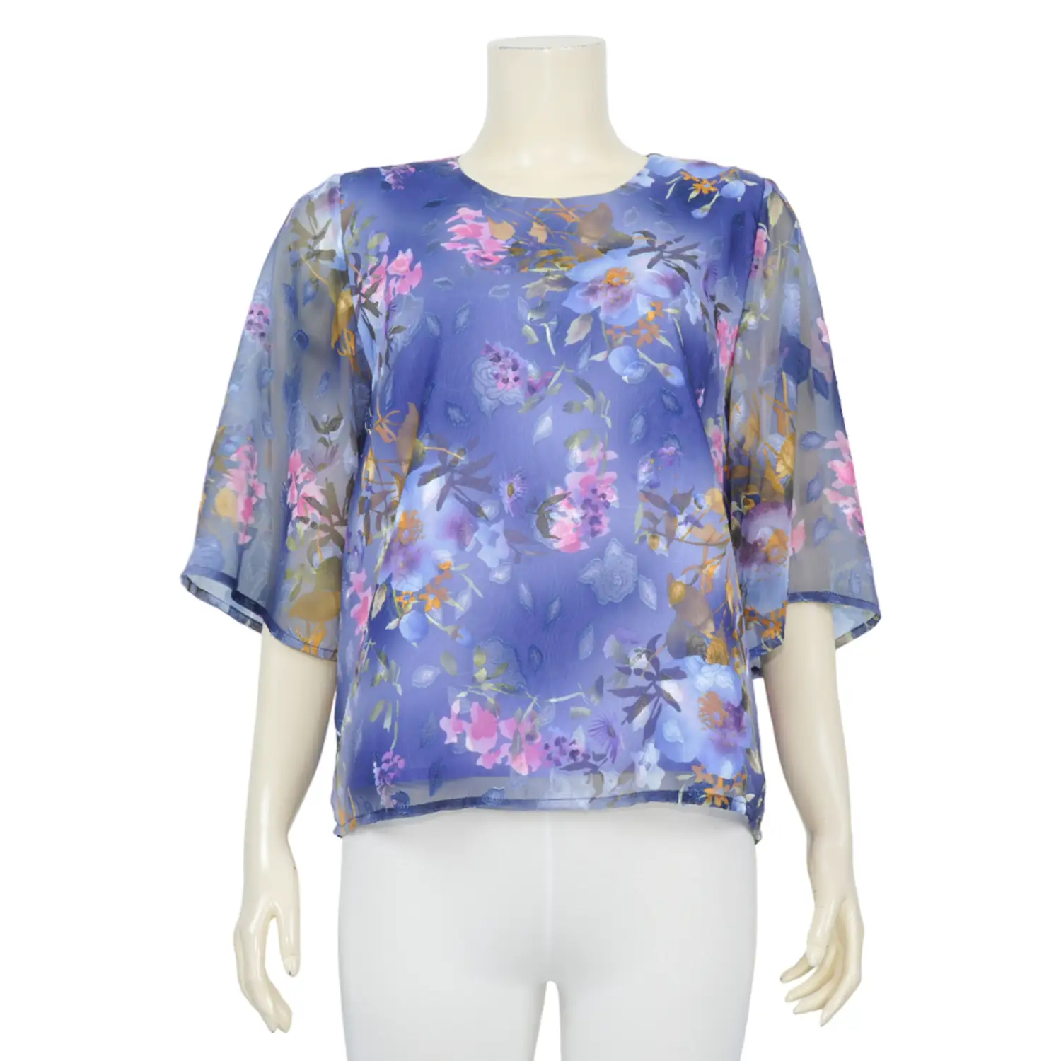เสื้อคอกลมแขน 3 ส่วน ลายดอกไม้ ผ้าชีฟองอุรากิรี่ - Image 3