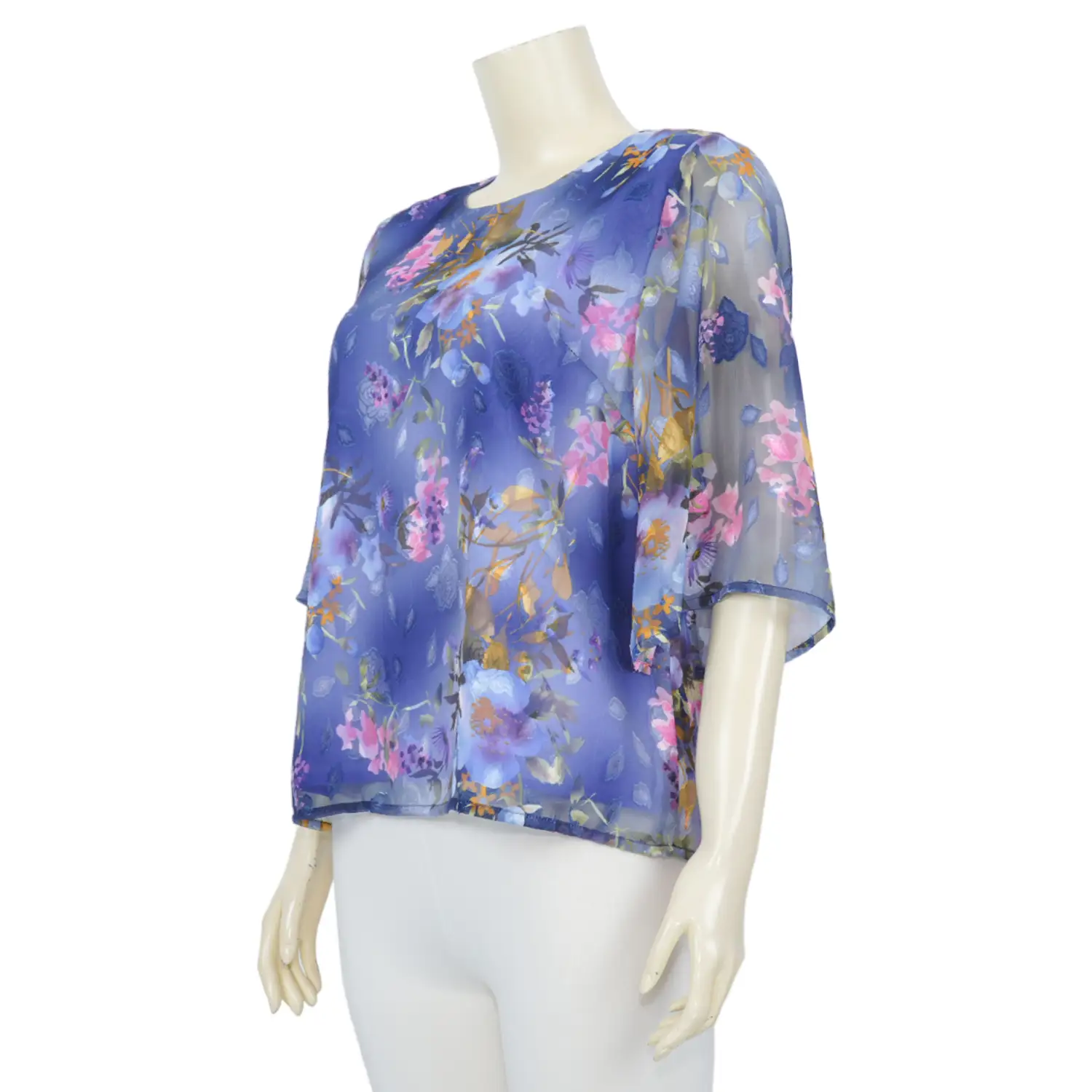 เสื้อคอกลมแขน 3 ส่วน ลายดอกไม้ ผ้าชีฟองอุรากิรี่ - Image 4