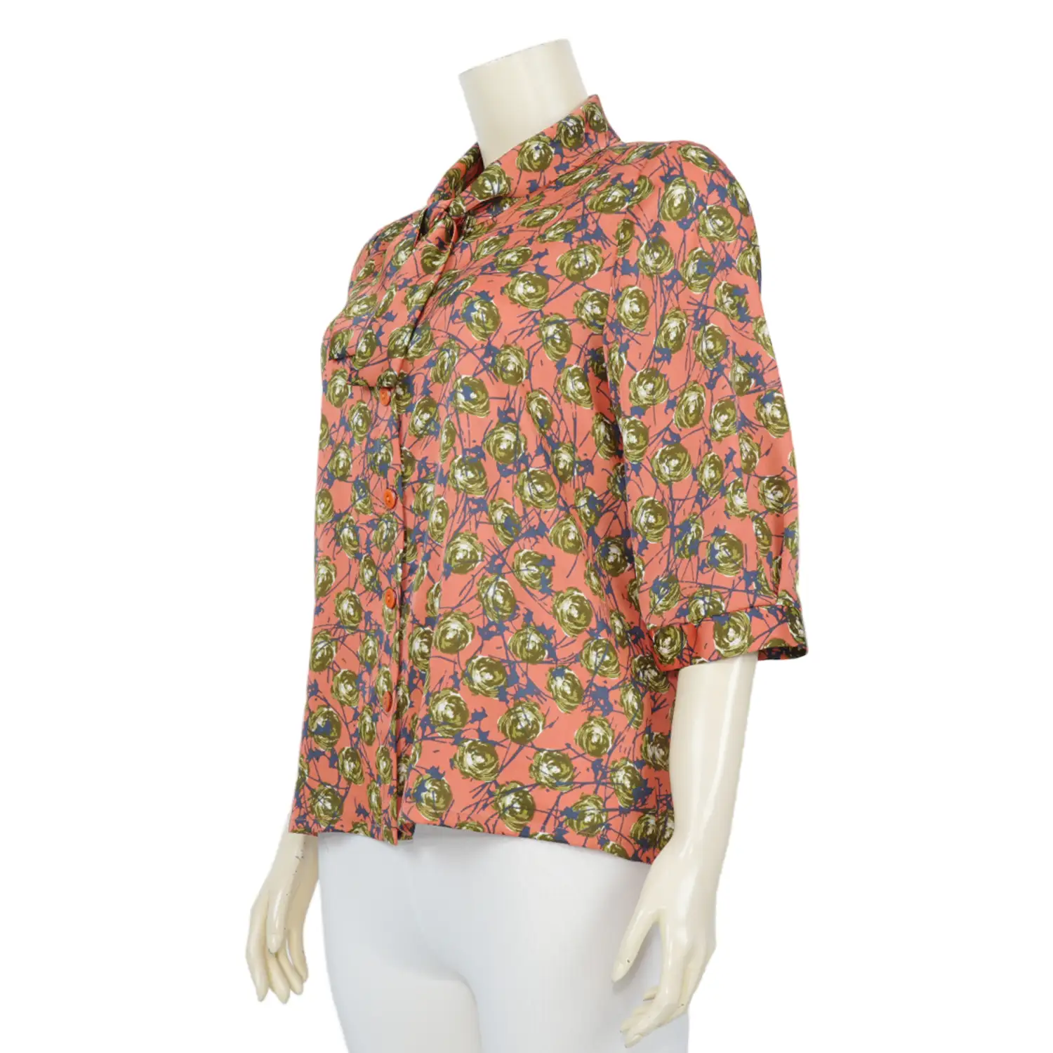 เสื้อคอตลบแต่งโบว์ แขน 4 ส่วน ลายดอกกุหลาบ ผ้าวินเทจ - Image 2