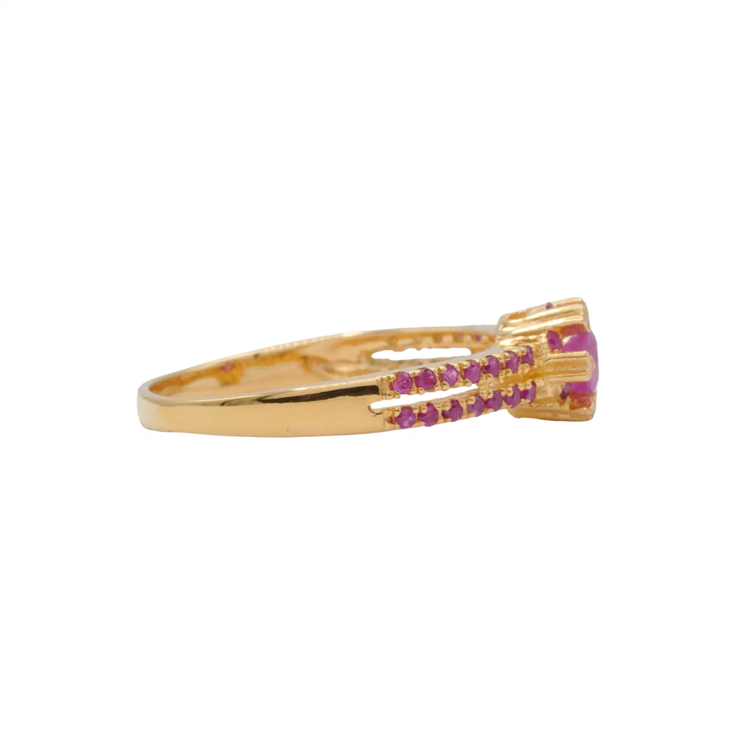 แหวนเงิน925 ชุบทอง18K ประดับทับทิม และเซอร์คอนสีขาว - Image 3