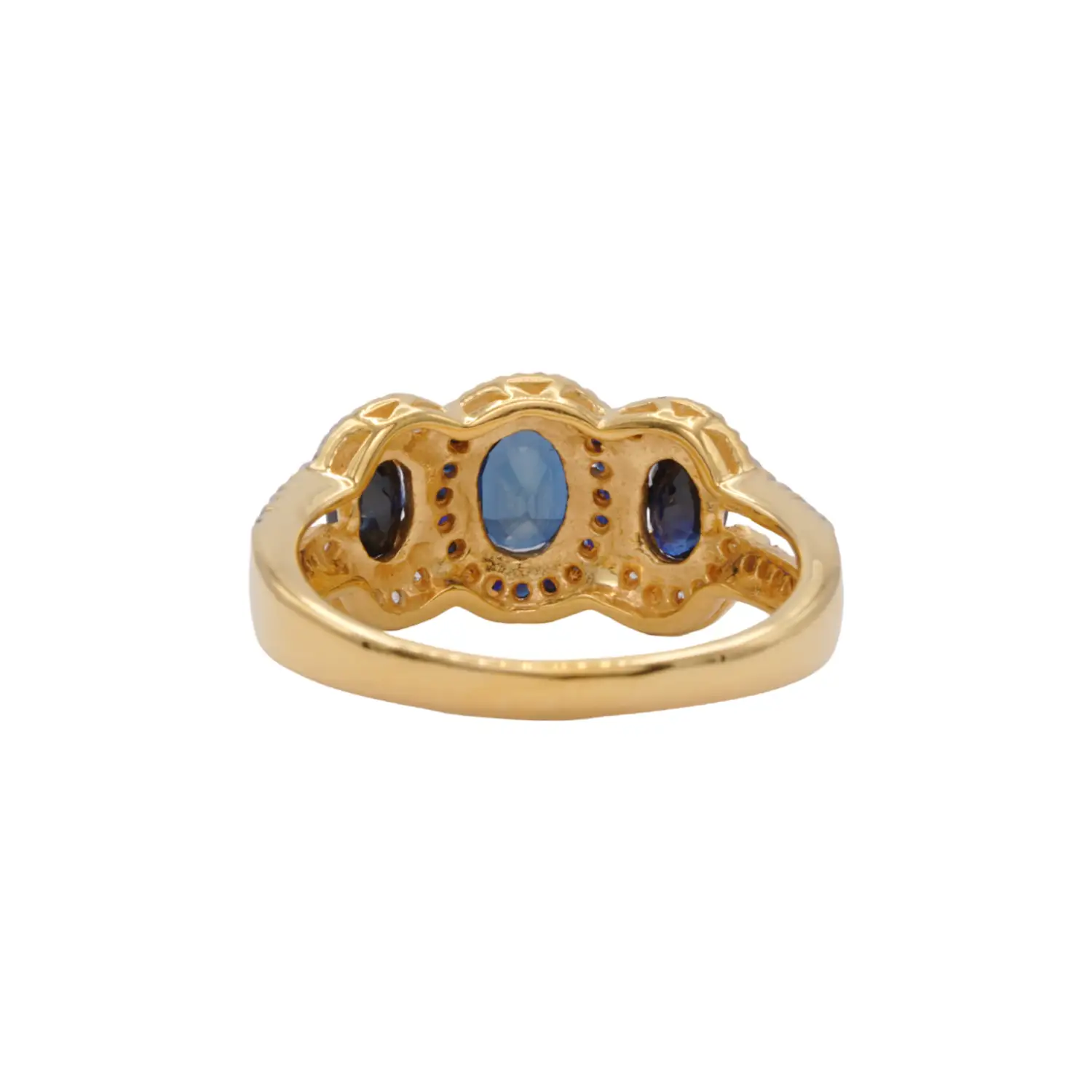 แหวนเงิน925 ชุบทอง18K ประดับไพลิน และเซอร์คอนสีขาว - Image 4