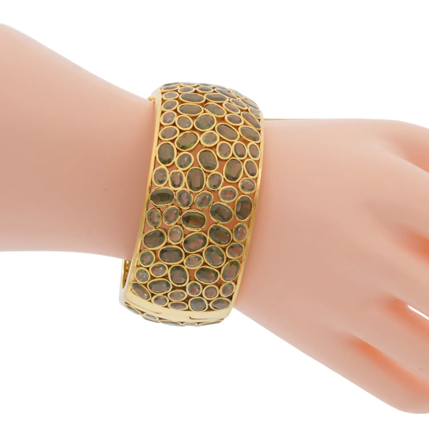 กำไลข้อมือเงิน925 ชุบทอง18K ประดับเขียวส่อง - Image 2
