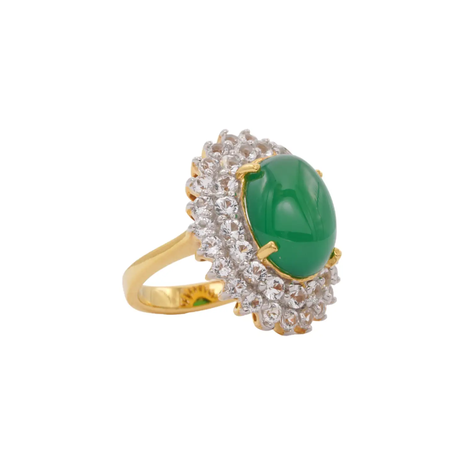 แหวนเงิน925 ชุบทอง18K ประดับอะเกตสีเขียว และโทแพซสีขาว - Image 2