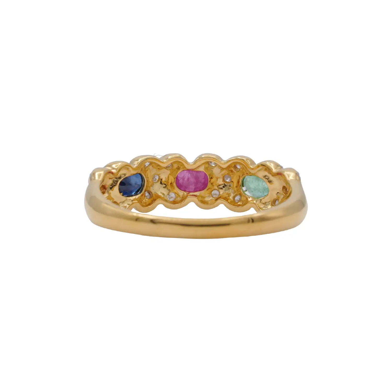แหวนเงิน925 ชุบทอง18K ประดับทับทิม, มรกต, ไพลินและเพชร - Image 4
