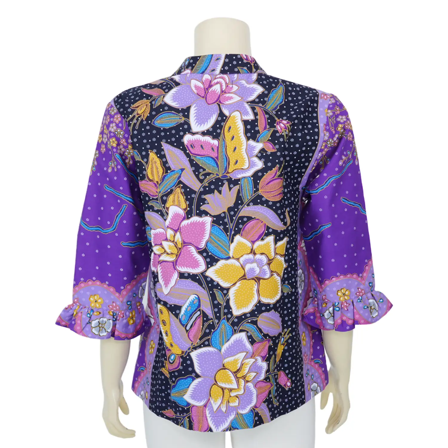 เสื้อสตรีคอปีนแขน 4 ส่วน ผ้าปาเต๊ะ ลายนกยูง - Image 3