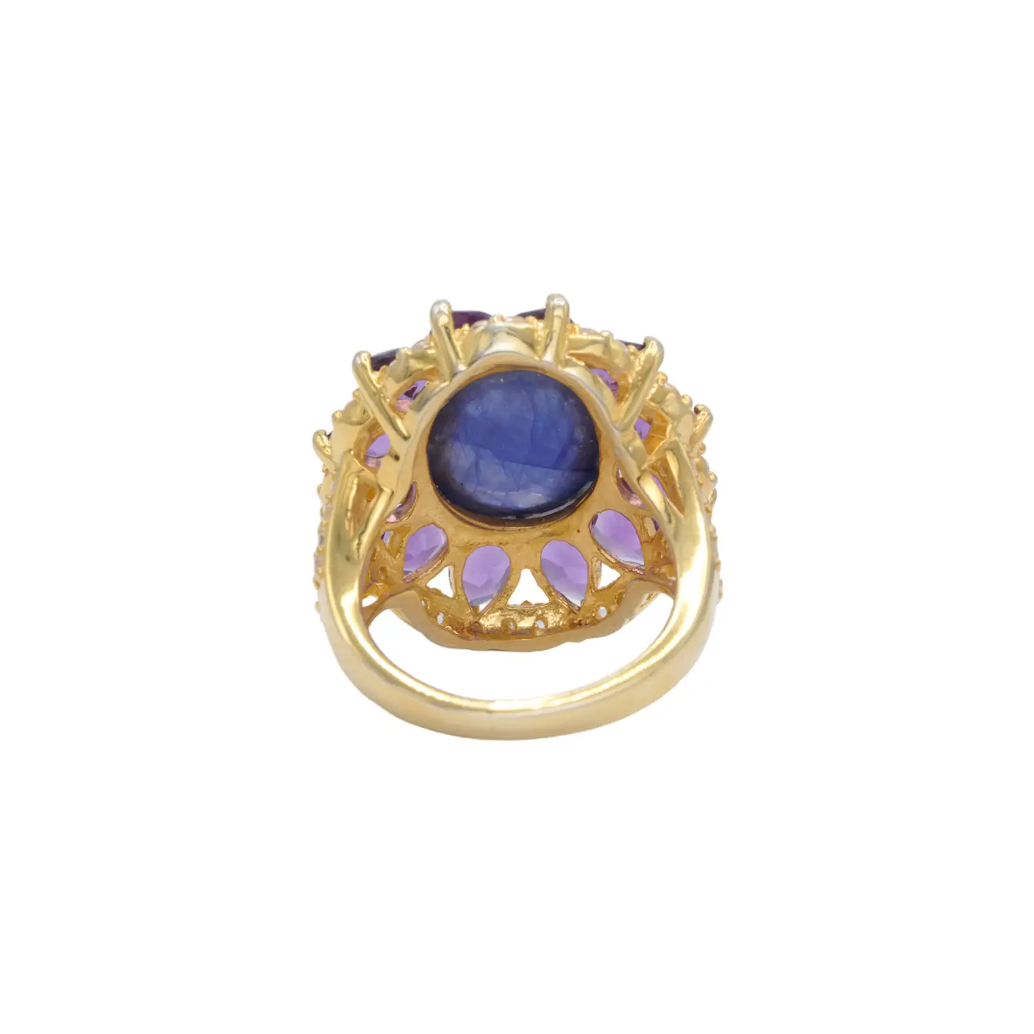 แหวนเงิน925 ชุบทอง18K ประดับไพลิน แอเมทิสต์ และโทแพซสีขาว - Image 4
