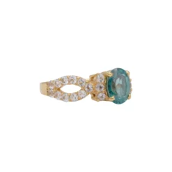 แหวนเงิน925 ชุบทอง18K ประดับโทแพซสีเขียว และโทแพซสีขาว - Image 2