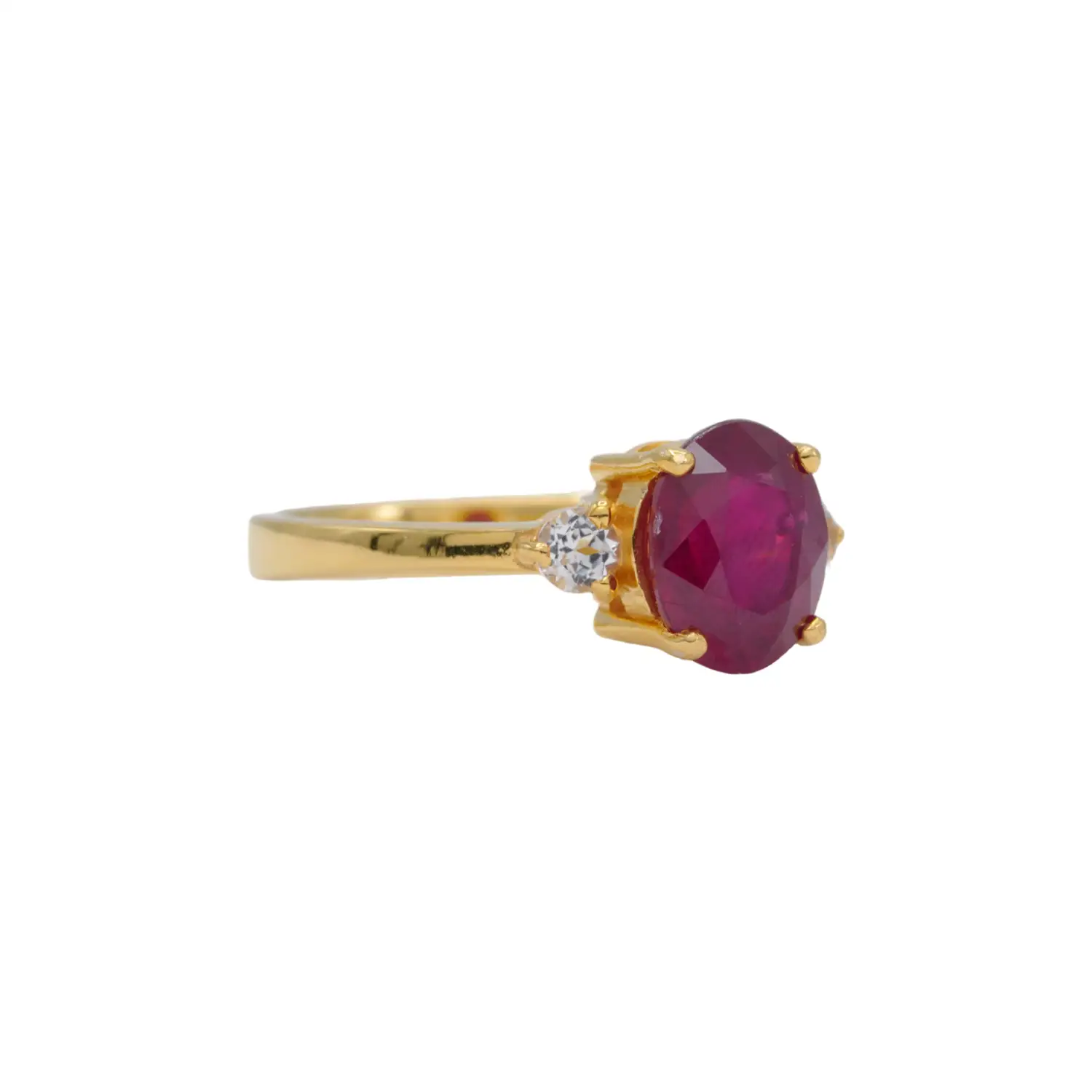 แหวนเงิน925 ชุบทอง18K ประดับทับทิม และโทแพซสีขาว - Image 2