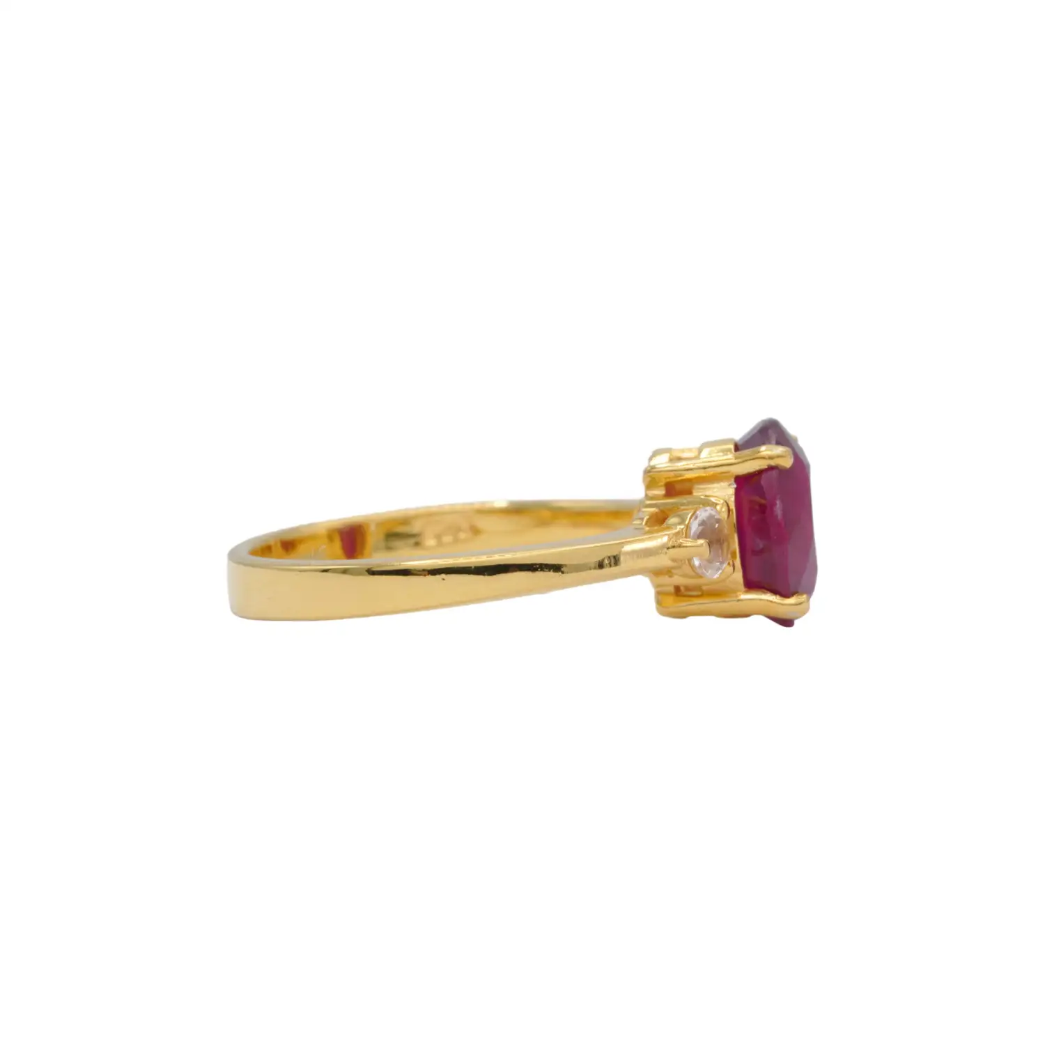 แหวนเงิน925 ชุบทอง18K ประดับทับทิม และโทแพซสีขาว - Image 3