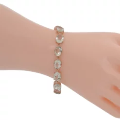 สร้อยข้อมือเงิน925 ชุบทองชมพู18K ประดับแอเมทิสต์สีเขียว - Image 2