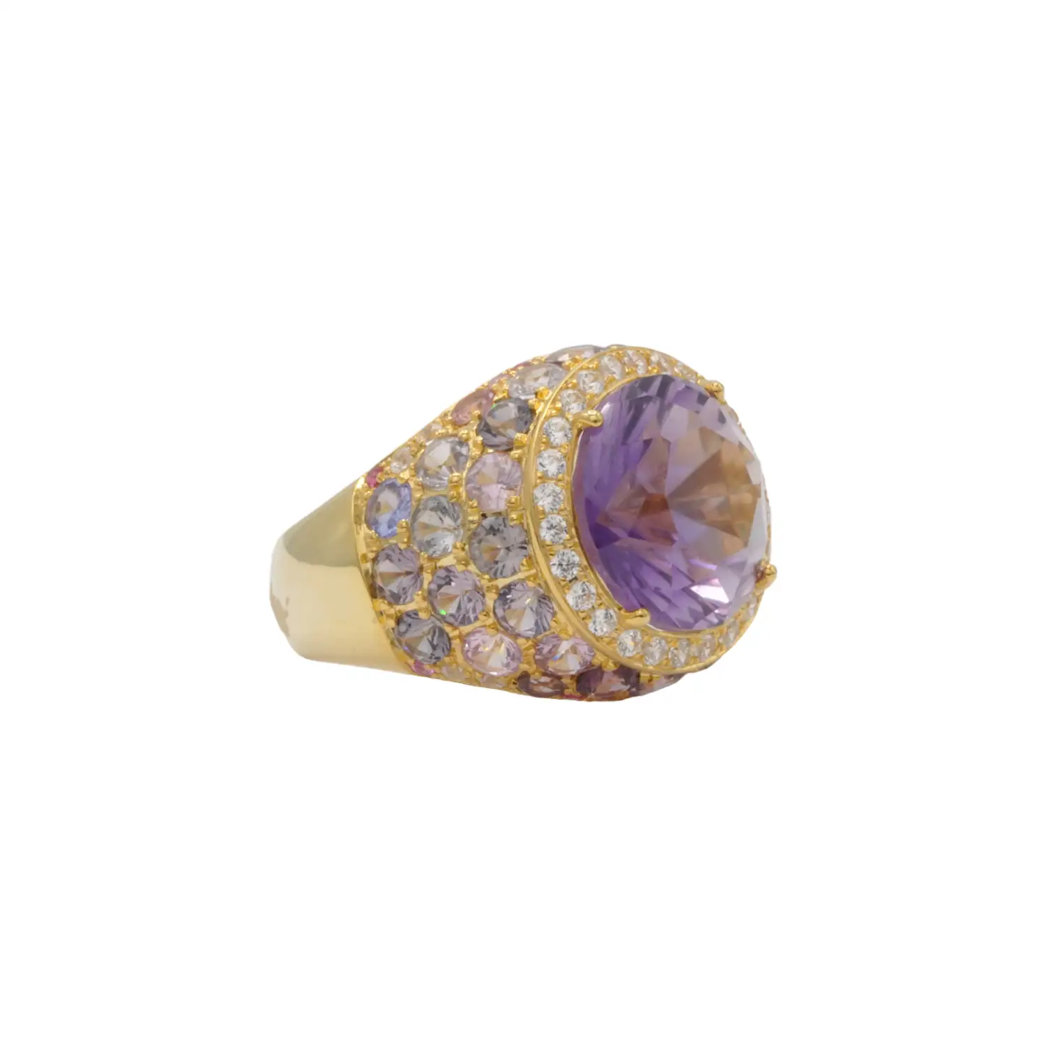 แหวนเงิน925 ชุบทอง18K ประดับแอเมทิสต์ แฟนซีสปิเนล และเซอร์คอนสีขาว - Image 2