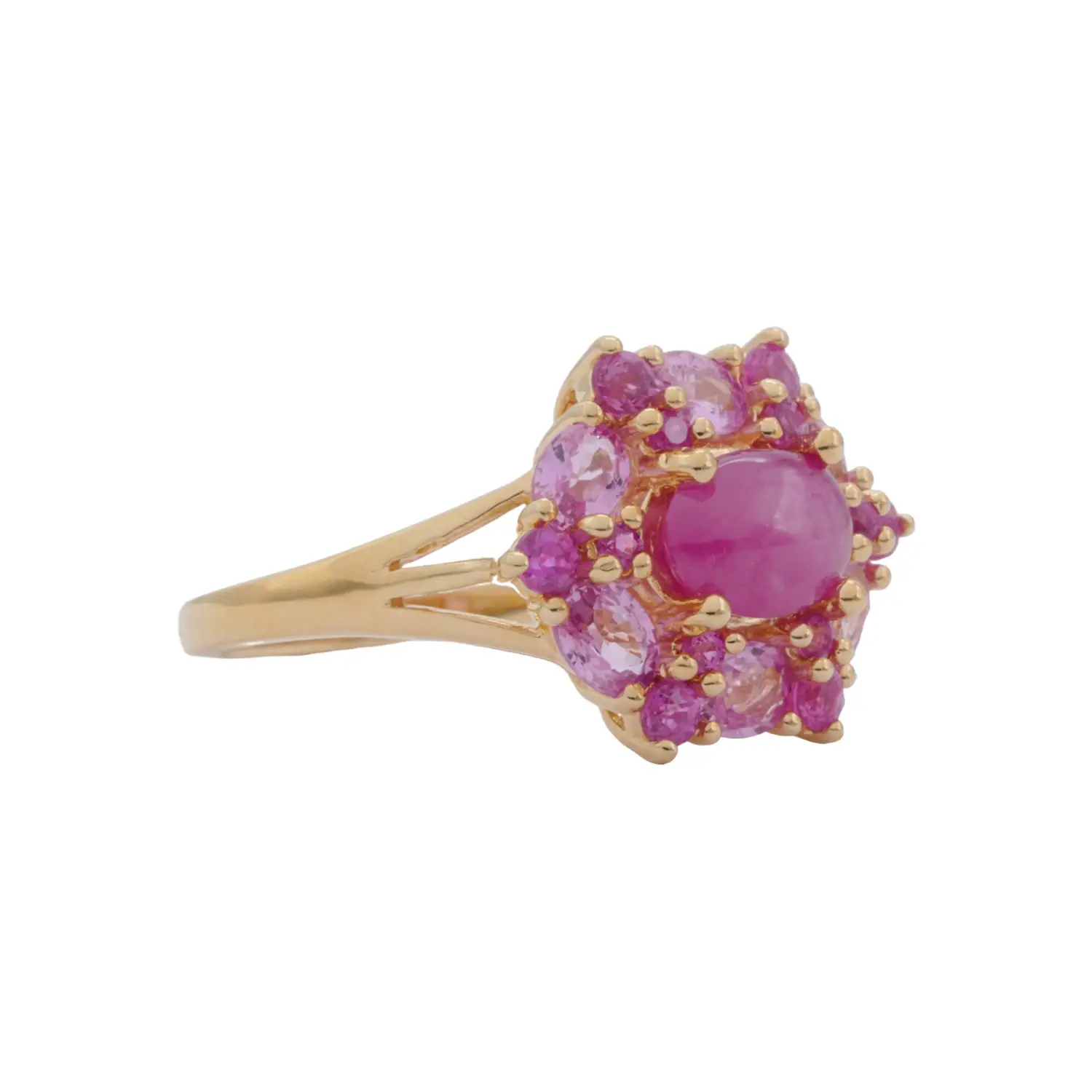 แหวนเงิน925 ชุบทอง10K ประดับทับทิม, ราสป์เบอร์รี่ แซปไฟร์ และทับทิมสีชมพู - Image 2