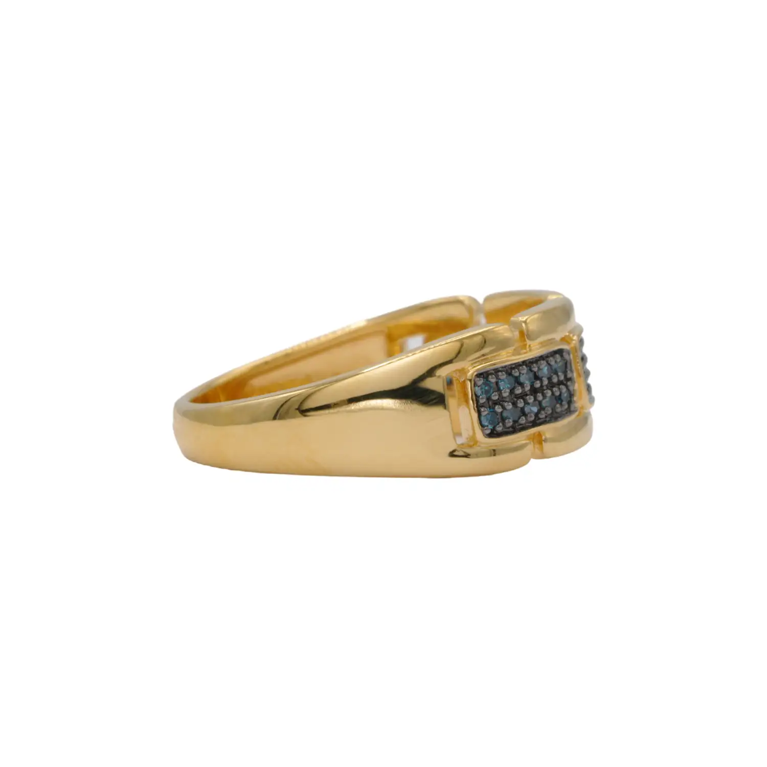 แหวนเงิน925 ชุบทอง14K ประดับเพชรสีฟ้า ดีไซน์แหวนแถว - Image 3