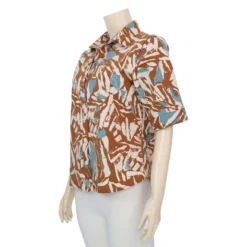 เสื้อเชิ้ต  แขนสั้น ลายวินเทจ โทนสีน้ำตาล - Image 2