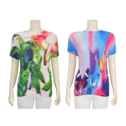 เสื้อคอกลม แขนสั้น ผ้าอัดพลีทลาย Abstract