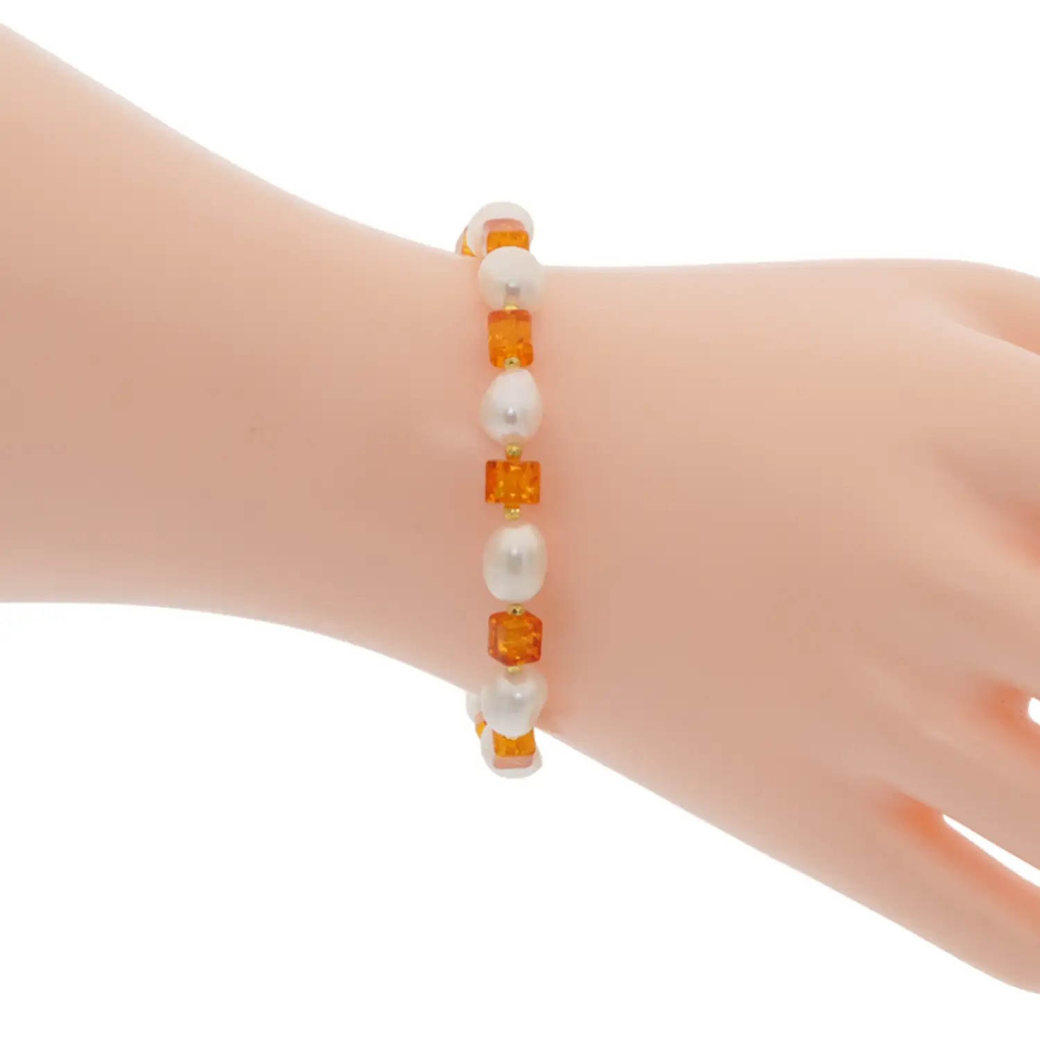 พรีม่าเพิร์ล สร้อยข้อมือประดับ มุกน้ำจืดและอำพัน ตัวล็อกเงิน925 ชุบทอง18K (มีใบรับรอง) - Image 2