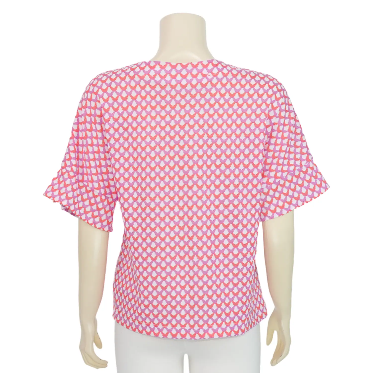 ชมพู เสื้อคอกลม แขนสั้น ดีไซน์แขนในตัว ผ้ายืดแฟนซี - Image 3